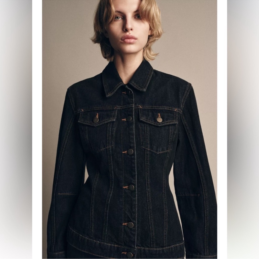 Zara Black Denim Jacket ZW Collection Size Large NWT